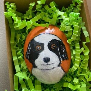 Rock Art Labradoodle black and white 2”x 1.5”x 0.75”